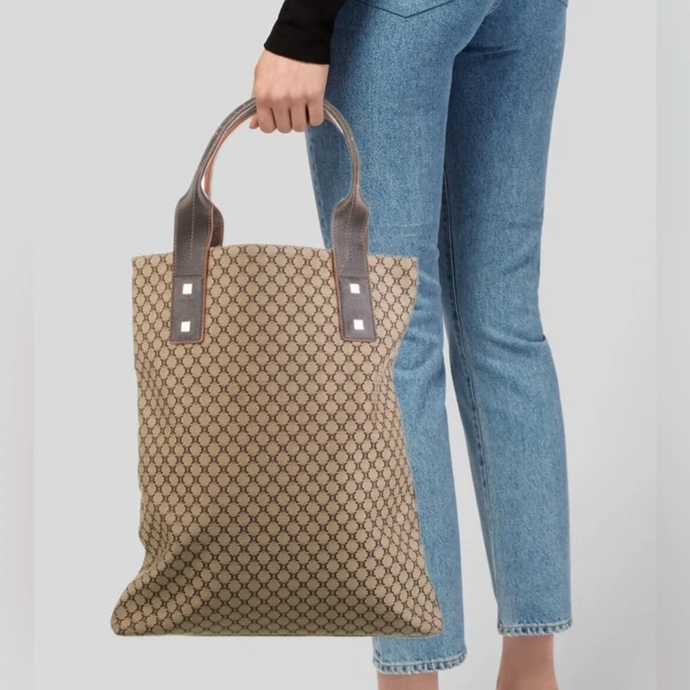 Celine Brown Monogram Canvas Satchel with Dark Brown Trim - Picture 3 of 13